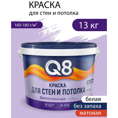 Краска акриловая для стен и потолка Formula Q8 Белая 13 кг