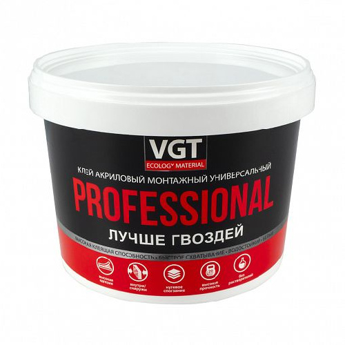 Клей акриловый монтажный универсальный VGT Professional, 3 кг, белый