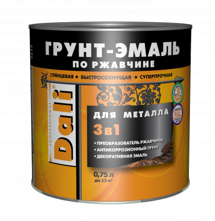 Грунт-эмаль по ржавчине 3в1 DALI Гладкая 0,75 л серая купить в магазине стройматериалов Евсей Павловский Посад с доставкой по Московской области, в города Павловский Посад, Электросталь, Дрезна, Ликино-Дулево, Орехово-Зуево, Грунт-эмаль по ржавчине 3в1 DALI Гладкая 0,75 л серая каталог стройматериалов евсейстрой, заказ Грунт-эмаль по ржавчине 3в1 DALI Гладкая 0,75 л серая на сайте с доставкой 