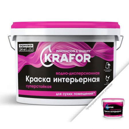 Краска акриловая водно-дисперсионная интерьерная KRAFOR суперстойкая 3 кг купить в магазине стройматериалов Евсей Павловский Посад с доставкой по Московской области, в города Павловский Посад, Электросталь, Дрезна, Ликино-Дулево, Орехово-Зуево, Краска акриловая водно-дисперсионная интерьерная KRAFOR суперстойкая 3 кг каталог стройматериалов евсейстрой, заказ Краска акриловая водно-дисперсионная интерьерная KRAFOR суперстойкая 3 кг на сайте с доставкой 
