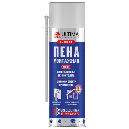 Монтажная пена ULTIMA бытовая всесезонная 340 мл купить в магазине стройматериалов Евсей Павловский Посад с доставкой по Московской области, в города Павловский Посад, Электросталь, Дрезна, Ликино-Дулево, Орехово-Зуево, Монтажная пена ULTIMA бытовая всесезонная 340 мл каталог стройматериалов евсейстрой, заказ Монтажная пена ULTIMA бытовая всесезонная 340 мл на сайте с доставкой 