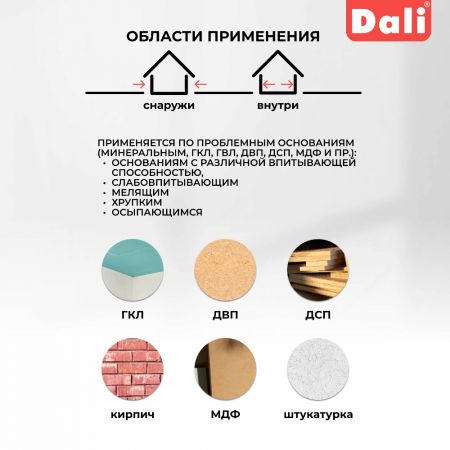 Грунтовка нано проникающая DALI 10 л купить в магазине стройматериалов Евсей Павловский Посад с доставкой по Московской области, в города Павловский Посад, Электросталь, Дрезна, Ликино-Дулево, Орехово-Зуево, Грунтовка нано проникающая DALI 10 л каталог стройматериалов евсейстрой, заказ Грунтовка нано проникающая DALI 10 л на сайте с доставкой