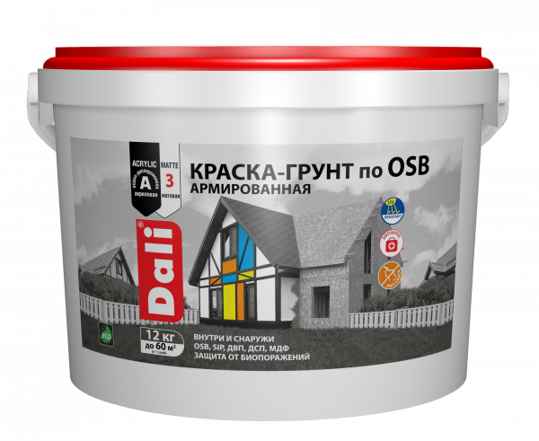 Краска-грунт по OSB DALI армированная 3 л купить в магазине стройматериалов Евсей Павловский Посад с доставкой по Московской области, в города Павловский Посад, Электросталь, Дрезна, Ликино-Дулево, Орехово-Зуево, Краска-грунт по OSB DALI армированная 3 л каталог стройматериалов евсейстрой, заказ Краска-грунт по OSB DALI армированная 3 л на сайте с доставкой 