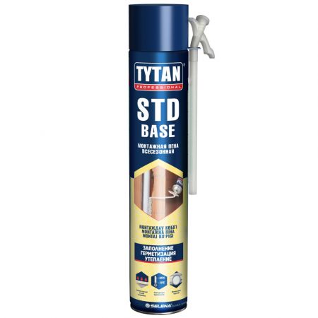 Пена монтажная TYTAN Professional STD BASE всесезонная 750 мл купить в магазине стройматериалов Евсей Павловский Посад с доставкой по Московской области, в города Павловский Посад, Электросталь, Дрезна, Ликино-Дулево, Орехово-Зуево, Пена монтажная TYTAN Professional STD BASE всесезонная 750 мл каталог стройматериалов евсейстрой, заказ Пена монтажная TYTAN Professional STD BASE всесезонная 750 мл на сайте с доставкой 