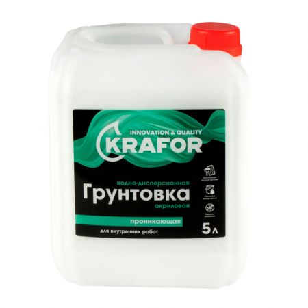 Грунтовка проникающая акриловая KRAFOR для внутренних работ 5 кг купить в магазине стройматериалов Евсей Павловский Посад с доставкой по Московской области, в города Павловский Посад, Электросталь, Дрезна, Ликино-Дулево, Орехово-Зуево, Грунтовка проникающая акриловая KRAFOR для внутренних работ 5 кг каталог стройматериалов евсейстрой, заказ Грунтовка проникающая акриловая KRAFOR для внутренних работ 5 кг на сайте с доставкой