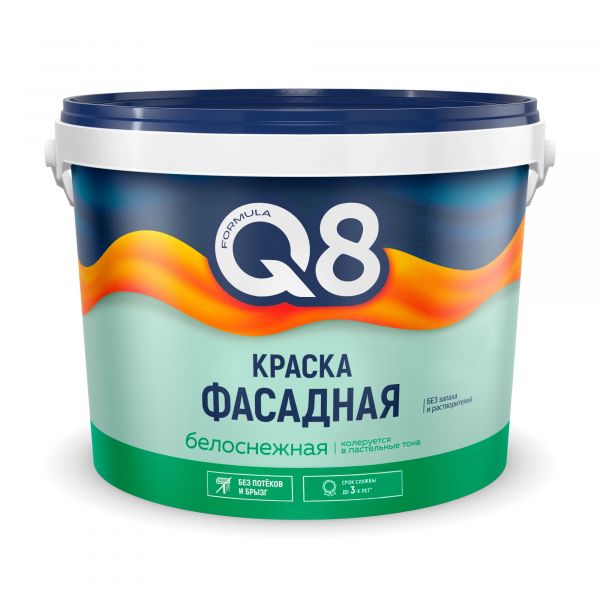 Краска акриловая фасадная Formula Q8 Белая 13 кг купить в магазине стройматериалов Евсей Павловский Посад с доставкой по Московской области, в города Павловский Посад, Электросталь, Дрезна, Ликино-Дулево, Орехово-Зуево, Краска акриловая фасадная Formula Q8 Белая 13 кг каталог стройматериалов евсейстрой, заказ Краска акриловая фасадная Formula Q8 Белая 13 кг на сайте с доставкой 