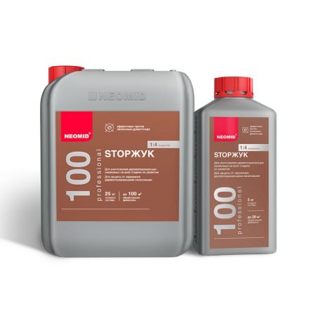 Пропитка для защиты древесины StopЖук NEOMID 100 концентрат 1:4 1 л купить в магазине стройматериалов Евсей Павловский Посад с доставкой по Московской области, в города Павловский Посад, Электросталь, Дрезна, Ликино-Дулево, Орехово-Зуево, Пропитка для защиты древесины StopЖук NEOMID 100 концентрат 1:4 1 л каталог стройматериалов евсейстрой, заказ Пропитка для защиты древесины StopЖук NEOMID 100 концентрат 1:4 1 л на сайте с доставкой 