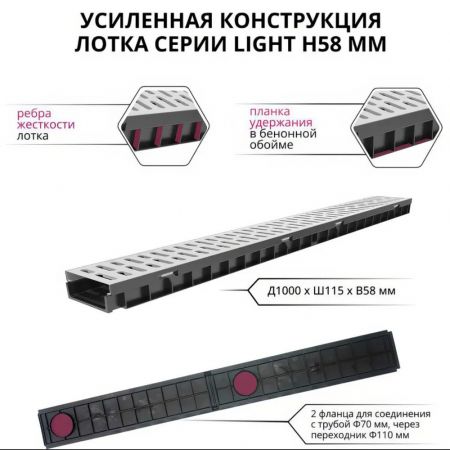 Комплект Gidrolica Лайт лоток водоотводный пластиковый с решеткой стальной оцинкованной (08096) купить в магазине стройматериалов Евсей Павловский Посад с доставкой по Московской области, в города Павловский Посад, Электросталь, Дрезна, Ликино-Дулево, Орехово-Зуево, Комплект Gidrolica Лайт лоток водоотводный пластиковый с решеткой стальной оцинкованной (08096) каталог стройматериалов евсейстрой, заказ Комплект Gidrolica Лайт лоток водоотводный пластиковый с решеткой стальной оцинкованной (08096) на сайте с доставкой 