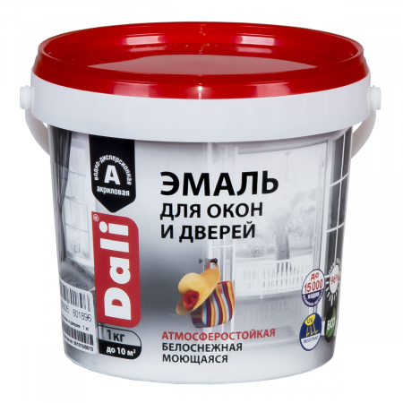 Эмаль акриловая для окон и дверей DALI 1 кг купить в магазине стройматериалов Евсей Павловский Посад с доставкой по Московской области, в города Павловский Посад, Электросталь, Дрезна, Ликино-Дулево, Орехово-Зуево, Эмаль акриловая для окон и дверей DALI 1 кг каталог стройматериалов евсейстрой, заказ Эмаль акриловая для окон и дверей DALI 1 кг на сайте с доставкой 