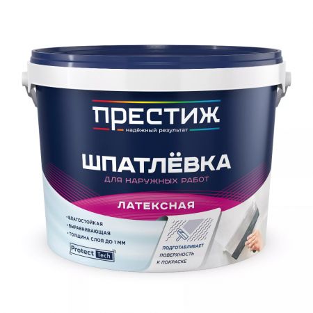 Шпатлевка латексная Престиж для наружных работ 14 кг купить в магазине стройматериалов Евсей Павловский Посад с доставкой по Московской области, в города Павловский Посад, Электросталь, Дрезна, Ликино-Дулево, Орехово-Зуево, Шпатлевка латексная Престиж для наружных работ 14 кг каталог стройматериалов евсейстрой, заказ Шпатлевка латексная Престиж для наружных работ 14 кг на сайте с доставкой 